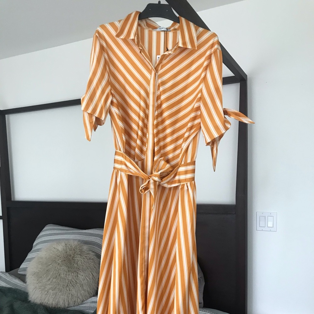 Gold and white striped Mango dress